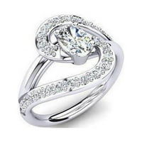 CT oval i okrugli rez dijamantni zaručnički prsten, 14K bijelo zlato - veličina 6.5