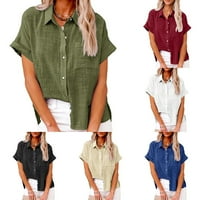 Žene od pamučne lanene košulje s kratkim rukavima dame ol radne solidne gumbe bluze bluza