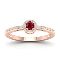 Carski dragulj 10k ružičasto zlato, rubin ovalnog reza, 1 10K dijamant s dvostrukom aureolom, ženski prsten