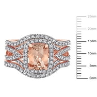 10-karatni Set vjenčanih prstenova od ženskog Morganita i dijamanta od ružičastog zlata od 3 komada s podijeljenim