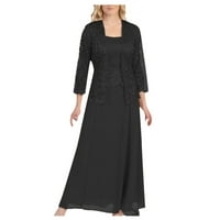 Ženska haljina, ženski jednobojni kardigan od dvije čipke, Šifonska večernja vjenčanica duga haljina u crnoj boji