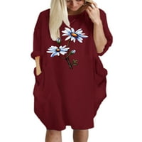 ;/ Ženska haljina s cvjetnim printom, ženske Ležerne široke haljine s okruglim vratom i džepovima, Plus size