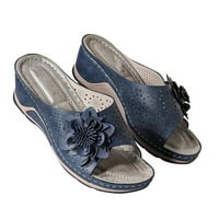 Sandale u retro stilu U donjem dijelu, ženske ljetne cipele na klin s cvijećem, kolekcija u donjem dijelu kože,