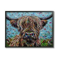 Stupell Industries Highland Stoka krava slojevita Flecked Abstract Portret Slikanje crne uokvirene umjetničke