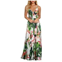 Ljetne haljine za žene modno modno s v-izrezom cvjetni print patchwork bez rukava bez dužine podne haljine za