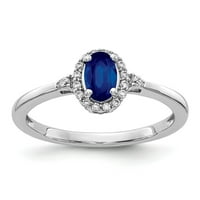 14K bijelo zlato prstenastog traka dragulj safir ovalni plavi dijamant, veličina 8