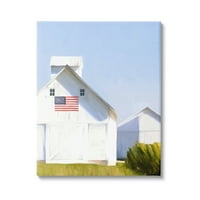 Stupell Industries White Barn Rural Country Field American Flag Gallery za slikanje zamotana platna za tisak zidne