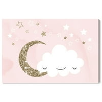Wynwood Studio Astronomy and Space Wall Art Canvas Otisci ljupki oblak i mjesec Mjesec - ružičasta, bijela