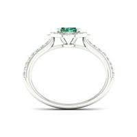 Imperijalni dragulj Sterling Silver Oval Cut stvorio je smaragd i stvorio bijeli safirski cvjetni halo ženski