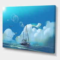 Jedrilica na Plavom moru protiv ljetnih oblaka Sky slikanje platna umjetnički tisak