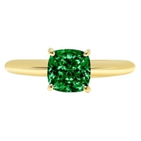 Zaručnički prsten od žutog zlata od 14 karata s imitacijom zelenog smaragda izrezanog 2,0 karata, veličine 7,75