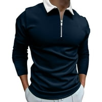 Muškarci casual sould patentni zatvarač gornje košulje skrenite o ovratnik bluza dugi rukav gornji košulja moda
