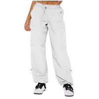 Teretne hlače za čišćenje žena ispod 20 dolara, povremeni ljetni solidni izvlačenje elastičnog struka džepnih