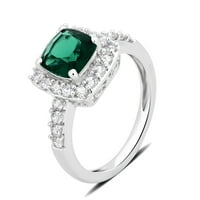 Stvoren smaragdni i bijeli safir sterling srebrni halo zaručnički prsten