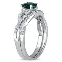 Donje vjenčani prsten Miabella s smaragdu okrugli rez T. G. W. i dragulj T. W. u karatima od bijelog zlata 10