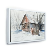 Dizajnerska umjetnost stara napuštena drvena kuća u zimskom snijegu tradicionalni uokvireni zidni tisak na platnu