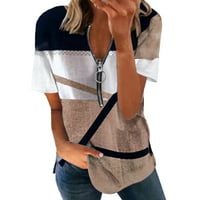 Ženski ljetni vrhovi ležerna geometrija Print Zipper T majica kratka rukava labava pulover gornja bluza