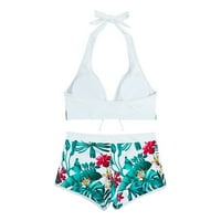 Njoeus Žene modni cvjetni print halter split kupaći kostim bikini print set za plažu visokog struka