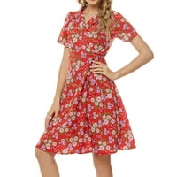 Proljetna haljina za proljeće odmor Žene ljeto povremeni modni modni štand cvjetni print haljina kratkih rukava