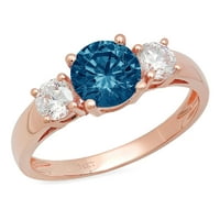 Prirodni londonski plavi topaz okruglog reza od 1,5 karata, 14 karatno ružičasto zlato, prsten za godišnjicu zaruka,