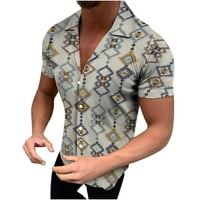 Ljetni modni vrhovi s printom za muškarce, Ležerne košulje na kopčanje s kratkim rukavima s reverom, bluza za