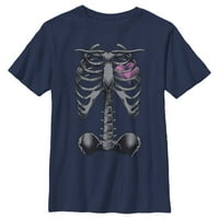 Majica za Noć vještica za Noć vještica s kosturom, rebrima i srcem, tamnoplava, srednja