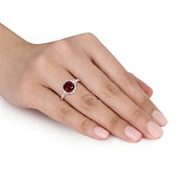 Ženski prsten od 3 karatnog granata od mekog reza, bijelog Safira okruglog reza i dijamanta okruglog reza, ukrašen