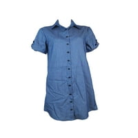 Ženske midi haljine, traper haljina s izrezom i gumbima, mekana jednobojna, Mornarsko plava, 3 inča