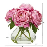 Gotovo prirodni božur umjetni aranžman u staklenoj vazi, ružičasta