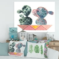 DesignArt 'Cactus Duo u ružičastim loncima geometrijski' Moderno platno zidne umjetničke print