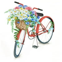 Vintage crveni bicikl s umetkom od tkanine u košari s divljim cvijećem