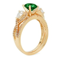 1. dijamant okruglog reza s imitacijom smaragda u žutom zlatu od 18 karata s naglascima vjenčani set od 11 karata
