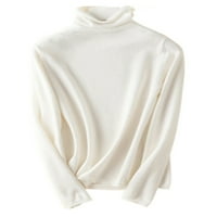 Ženska Casual pletena tunika, bluza, zimski topli džemper, svečani pulover s dugim rukavima, bijela majica