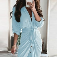 Ljetne haljine za ženske rukave čipka Slatka midi haljina a-line v-izreza klupska haljina plava s