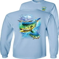 Majica s dugim rukavima Dorado riba dupina s uzorkom za ribolov-svijetloplava-velika