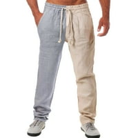 Crni Chinos Muške obične proljetne / ljetne hlače, Ležerne jednobojne pamučne lanene široke hlače, modne hlače