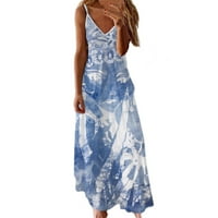 Ženska haljina za odmor na plaži, havajska haljina s naramenicama bez rukava s printom, nabrana lepršava duga