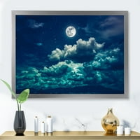 Designart 'Noć punog mjeseca u oblačnom nebu II' nautički i obalni uokvireni umjetnički tisak
