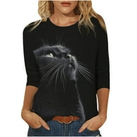 Novost košulja za žene ležerna košulja plus moda ljeta labava solidna mačka dugi rukavi O-Neck bluza crna xxl