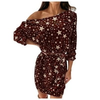 Modna ženska ležerna haljina s printom božićne zvijezde dugih rukava haljina košulja do koljena, e-mail