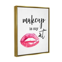 Stupell Industries Makeup je moja umjetnička glam usne tipografija stil grafička umjetnost metalik zlato plutajuće