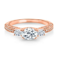 Zaručnički prsten od 18k ružičastog zlata od ružičastog zlata prekriven srebrom, bijelim topazom, bijelim moissanitom