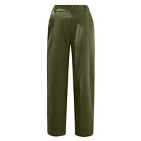 Synoidove žene povremene hlače- ležerni gumbi za čvrste džepove Stretchrise Udobne ravne hlače Armijsko zeleno