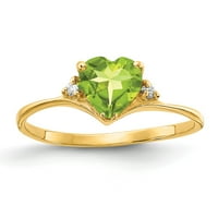 Čvrsto 14K žuto zlato srce Peridot Green August Gemstone vs Diamond Anglevery Ring Veličina 5