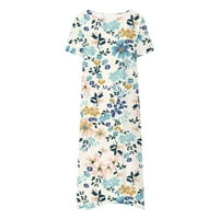 Ljetna haljina, Ženska ljetna ležerna modna haljina s cvjetnim printom, kratkih rukava i okruglog vrata, s džepovima