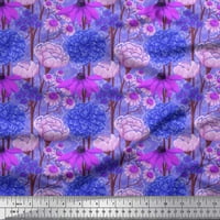 Tkanina Od Poli Georgette u ljubičastoj i lavandino plavoj boji s cvjetnim printom širine dvorišta
