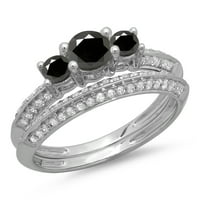 Kolekcija 1. 14k crno-bijeli dijamantni vjenčani prsten, bijelo zlato, veličina 5
