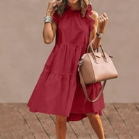 Ljetne haljine za žene okrugli dekolte od tiskanog mini slobodnog vremena haljina bez rukava crvena 5xl