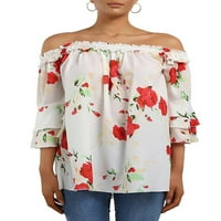 Ženski vrhovi s ramena s ramena, ležerna majica s raširenim rukavima s cvjetnim printom