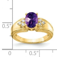 8-struki ovalni ametist i dijamantni prsten od žutog zlata